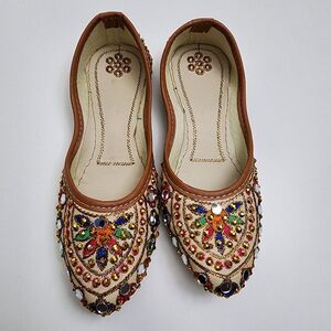 Girls Middle Eastern Culture Bejeweled Colorful Shoes Flats Size 12 NEW